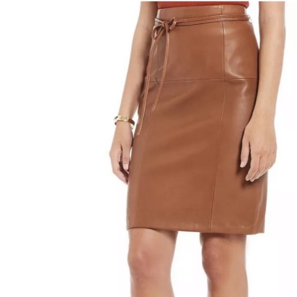 Antonio Melani Brown Leather Skirt Sz S